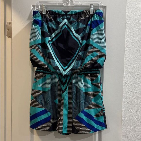 Geometric Patterned Dress in Blue and Black - Picture 1 of 3